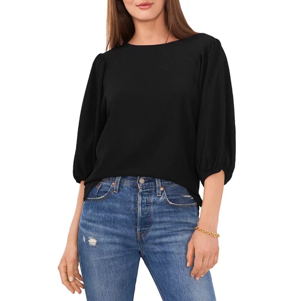 Vince Camuto Women's Puff Sleeve Top, Black Size L